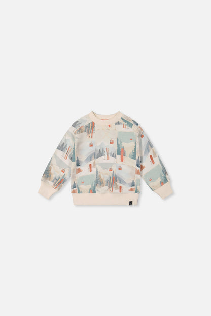 Baby Fleece Sweatshirt Beige Ski Print-0