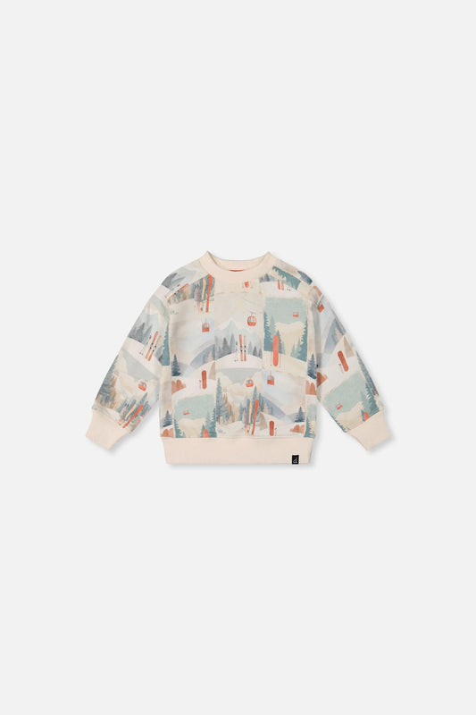 Baby Fleece Sweatshirt Beige Ski Print-0