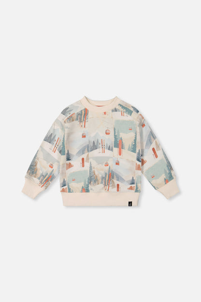 Fleece Sweatshirt Beige Ski Print-0