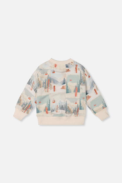 Fleece Sweatshirt Beige Ski Print-3