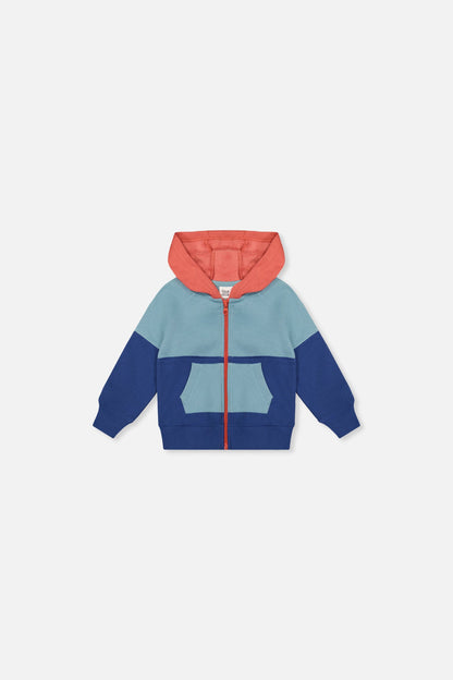 Baby Full Zip Hooded Fleece Jacket Blue, Turquoise And Orange-0