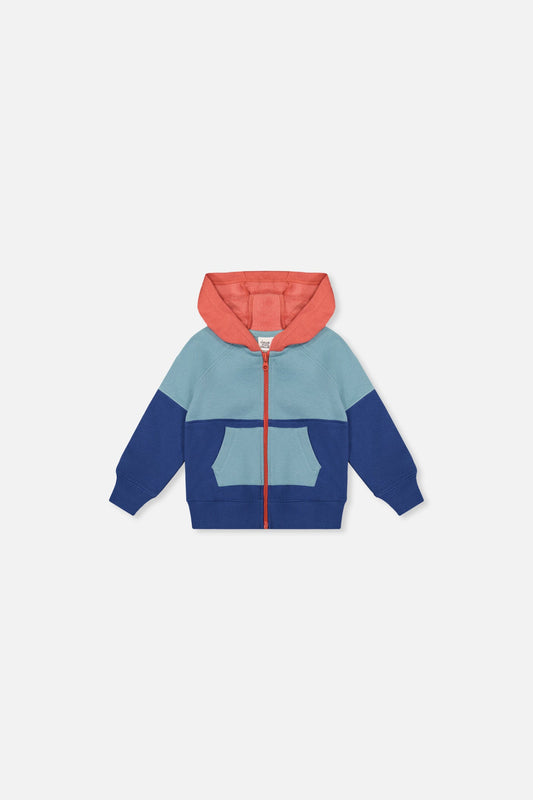 Baby Full Zip Hooded Fleece Jacket Blue, Turquoise And Orange-0