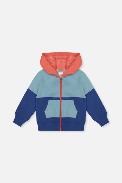 Full Zip Hooded Fleece Jacket Blue, Turquoise And Orange-0