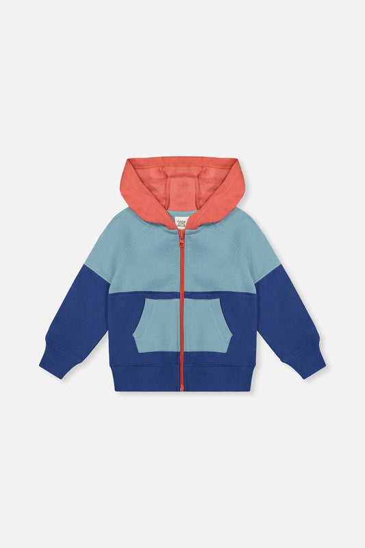 Full Zip Hooded Fleece Jacket Blue, Turquoise And Orange-0