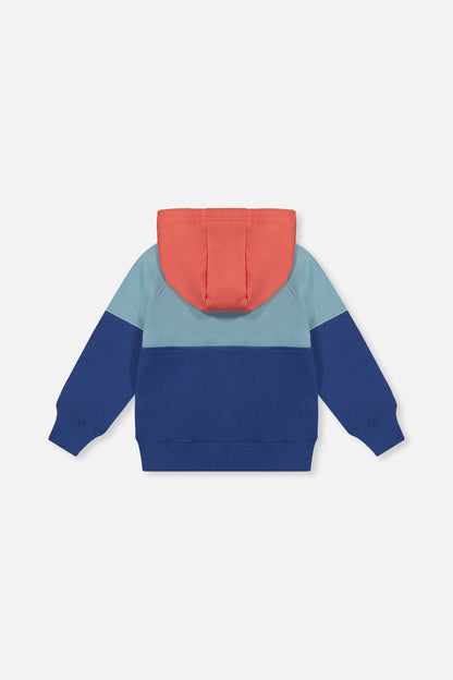Full Zip Hooded Fleece Jacket Blue, Turquoise And Orange-3
