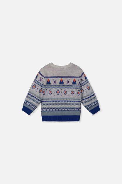 Baby Jacquard Knit Sweater Blue And Beige-1