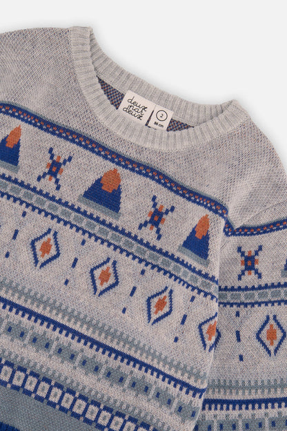 Baby Jacquard Knit Sweater Blue And Beige-2