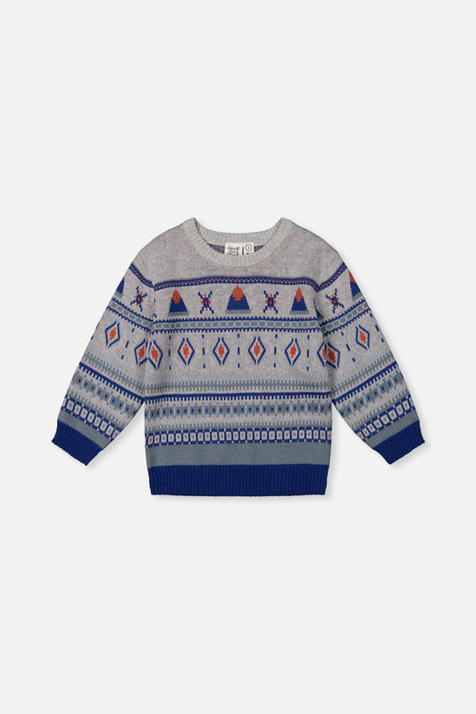 Jacquard Knit Sweater Blue And Beige-0