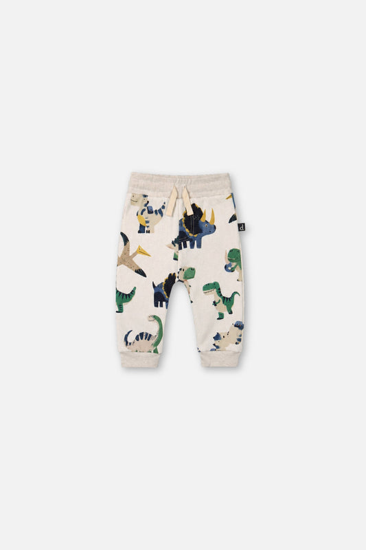 Baby Fleece Sweatpants Beige Dinosaur Print-0