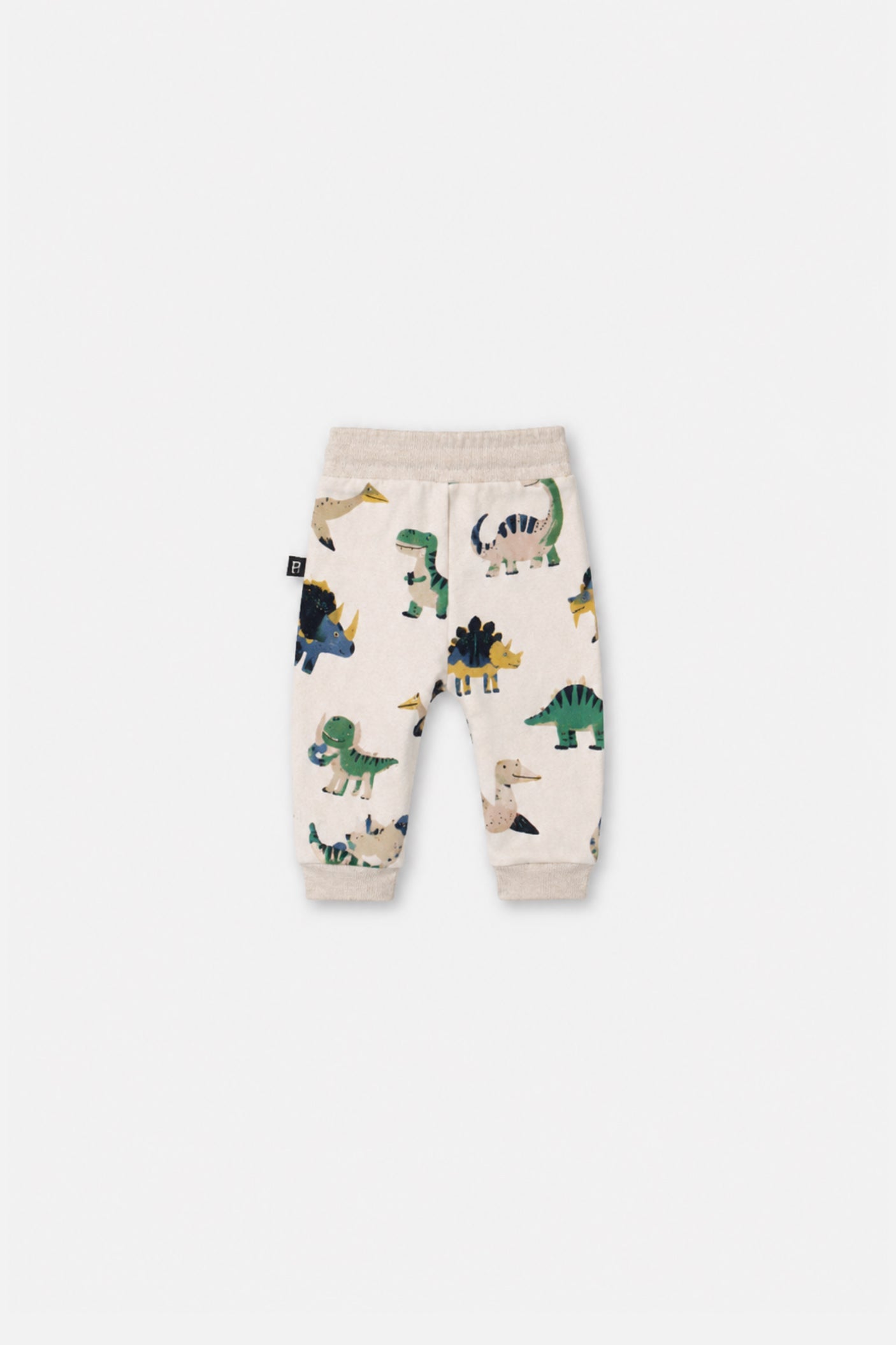 Baby Fleece Sweatpants Beige Dinosaur Print-2