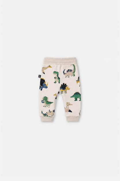 Baby Fleece Sweatpants Beige Dinosaur Print-2