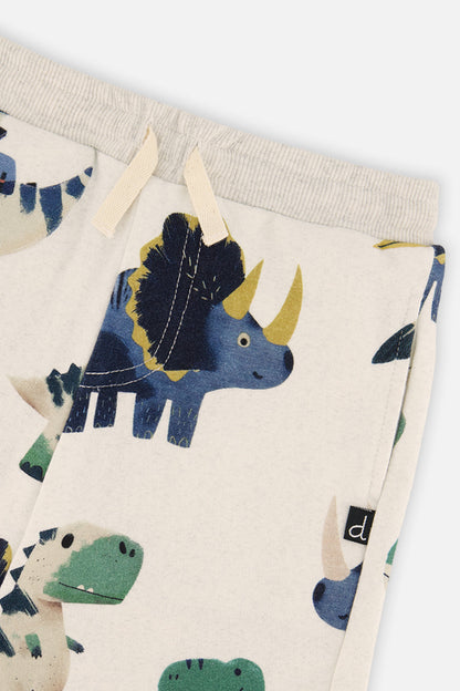 Baby Fleece Sweatpants Beige Dinosaur Print-4