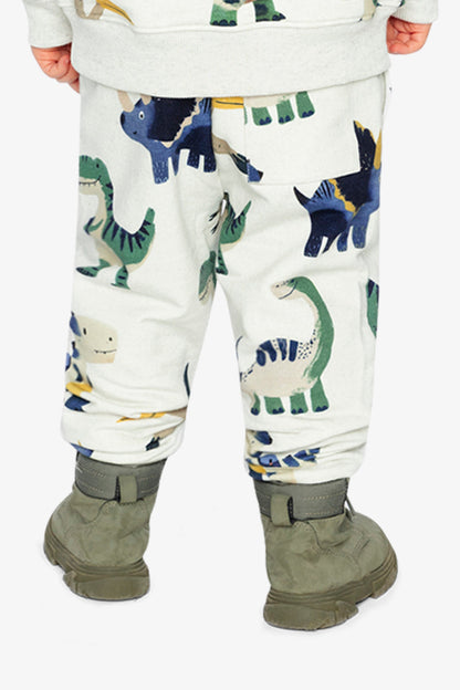 Fleece Sweatpants Beige Dinosaur Print-4