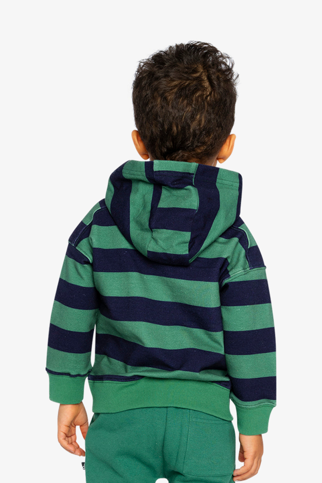 Baby Fleece Hoodie With Appliqué Blue Striped Green-3