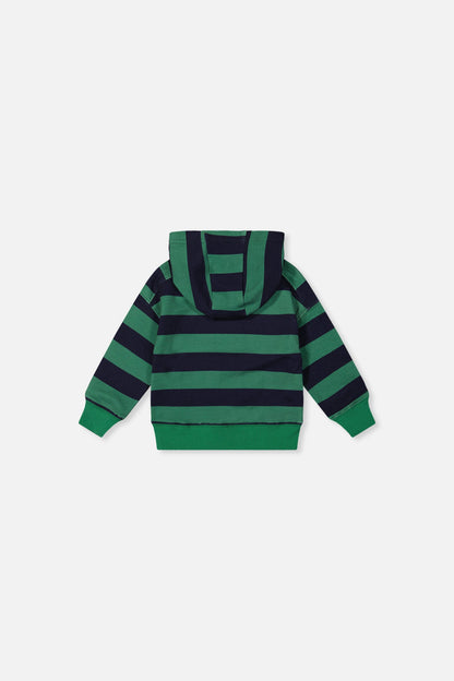 Baby Fleece Hoodie With Appliqué Blue Striped Green-2