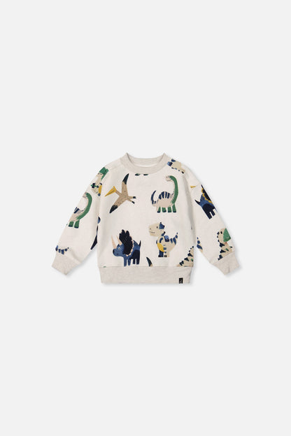 Baby Fleece Sweatshirt Beige Dinosaur Print-0