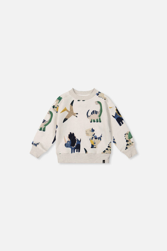 Baby Fleece Sweatshirt Beige Dinosaur Print-0