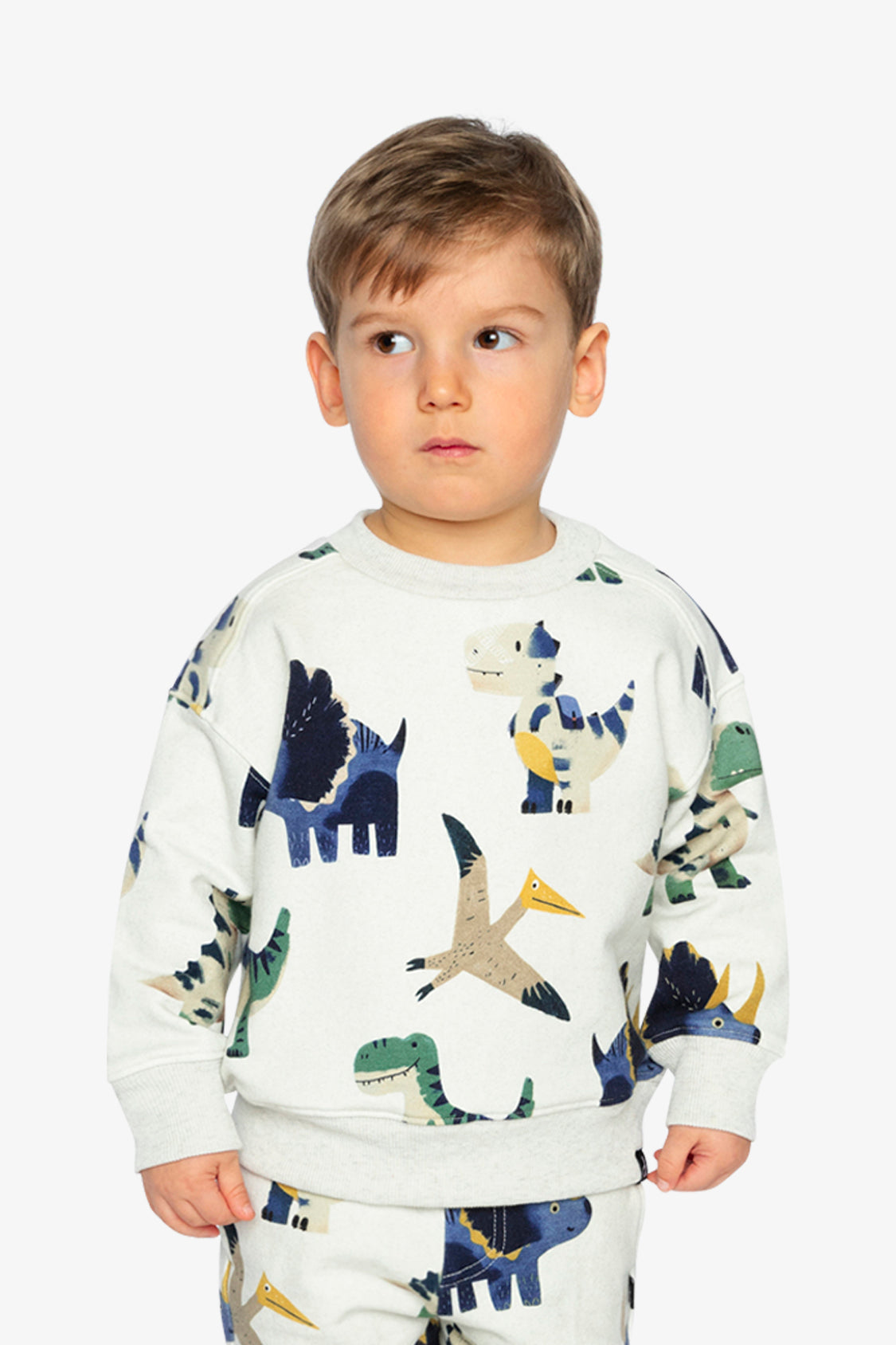 Baby Fleece Sweatshirt Beige Dinosaur Print-1