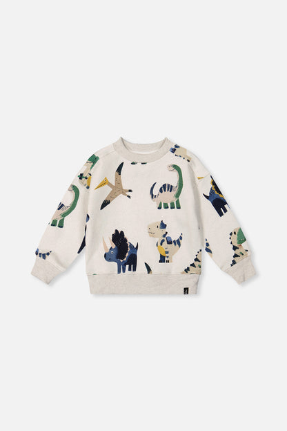 Fleece Sweatshirt Beige Dinosaur Print-0