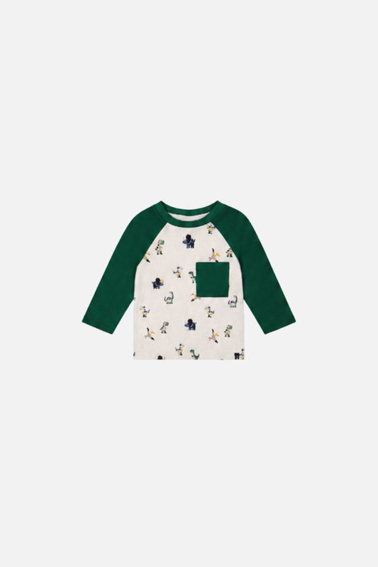 Baby Long Sleeve Raglan T-Shirt Beige Dinosaur Print-0