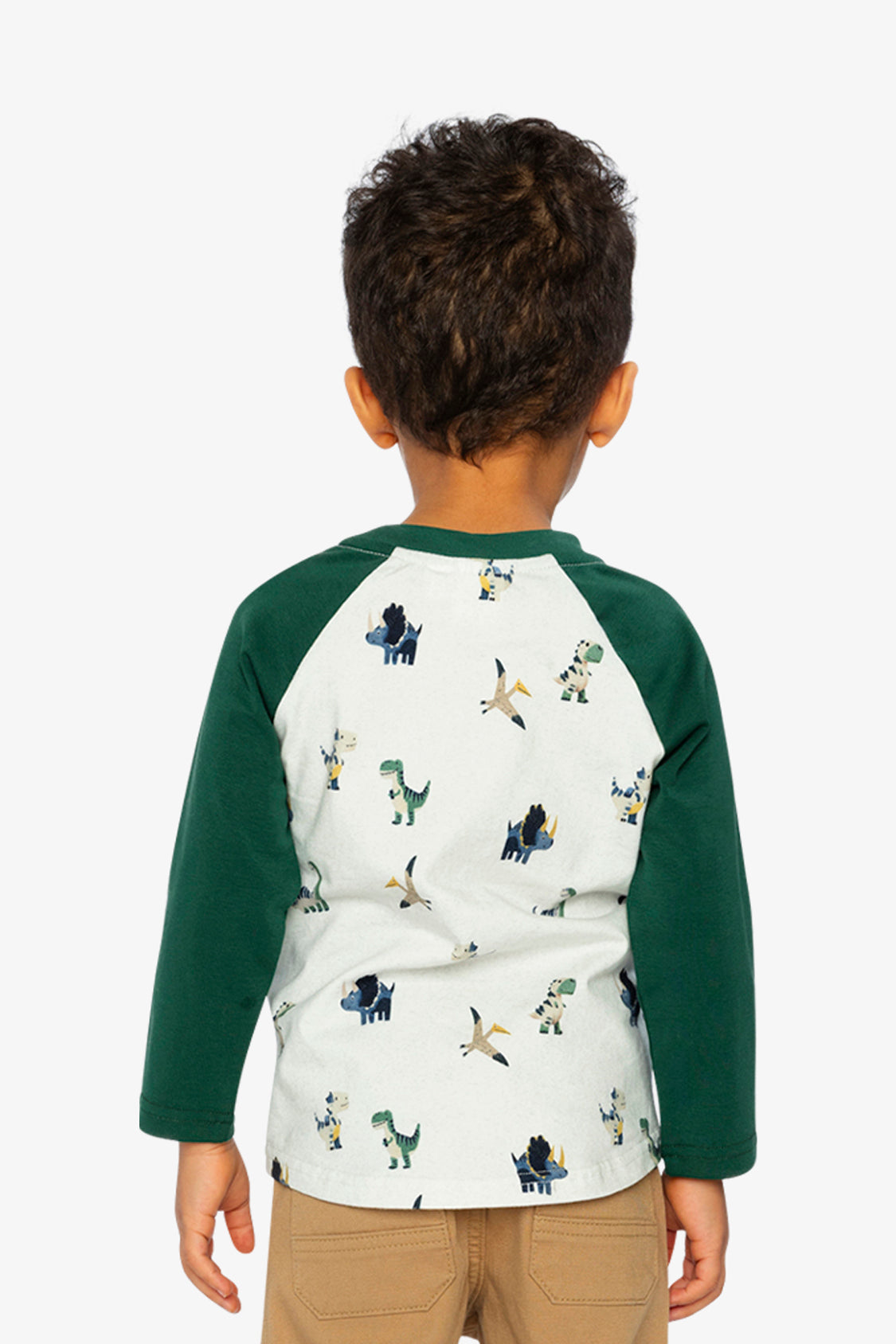 Baby Long Sleeve Raglan T-Shirt Beige Dinosaur Print-3