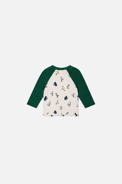 Baby Long Sleeve Raglan T-Shirt Beige Dinosaur Print-2