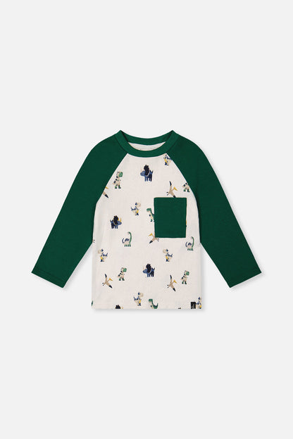 Long Sleeve Raglan T-Shirt Beige Dinosaur Print-0