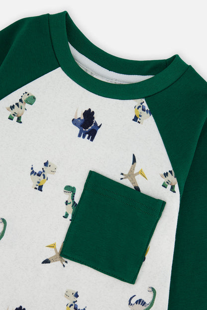 Baby Long Sleeve Raglan T-Shirt Beige Dinosaur Print-4