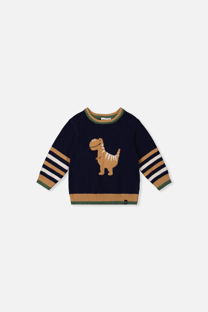 Baby Knit Sweater With Intarsia Dark Blue, Brown And Beige-0