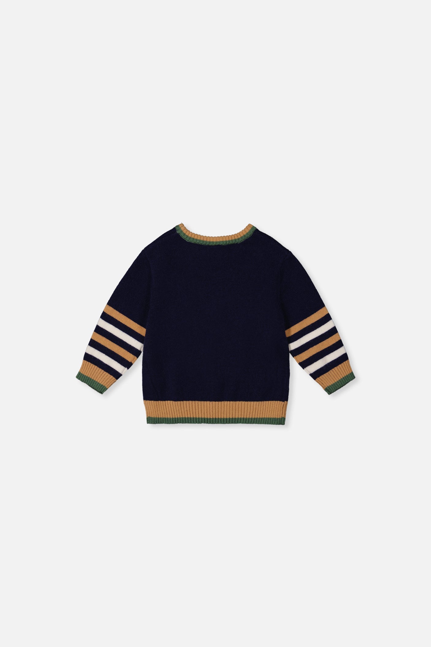 Baby Knit Sweater With Intarsia Dark Blue, Brown And Beige-1