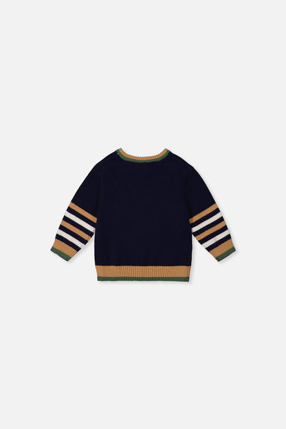 Baby Knit Sweater With Intarsia Dark Blue, Brown And Beige-1