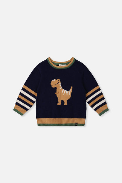 Knit Sweater With Intarsia Dark Blue, Brown And Beige-0