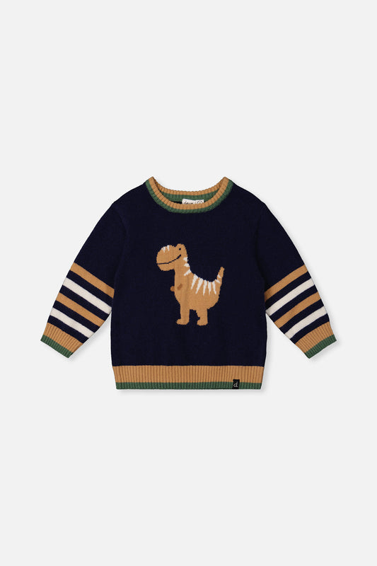 Knit Sweater With Intarsia Dark Blue, Brown And Beige-0