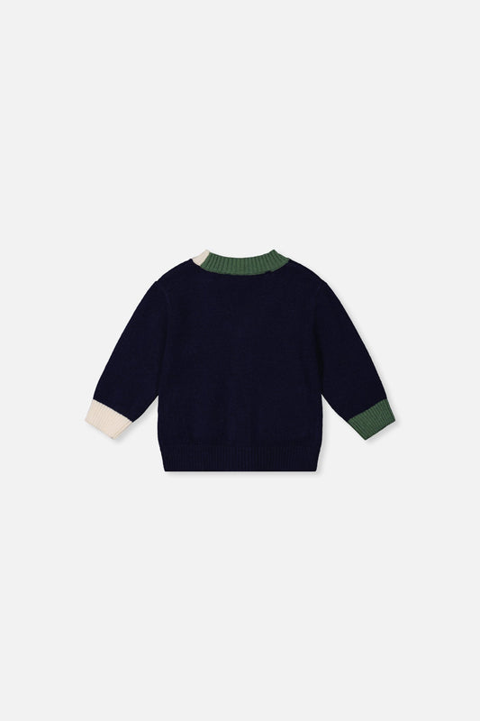 Baby Knit Cardigan With Dino Dark Blue, Green And Yellow-1