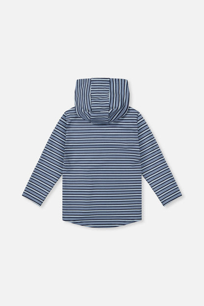 Striped Brushed Jersey Hooded T-Shirt Blue And White-4