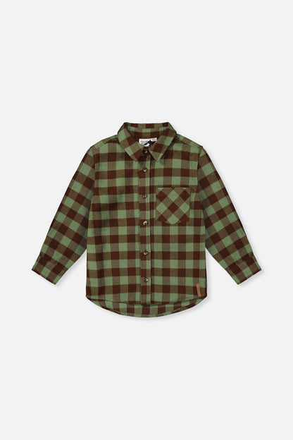 Brushed Flannel Shirt Green And Brown Plaid-0