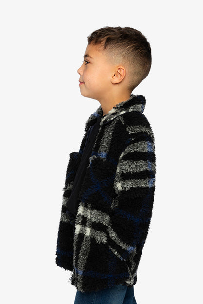 Zipped Overshirt Black And Blue Plaid-2