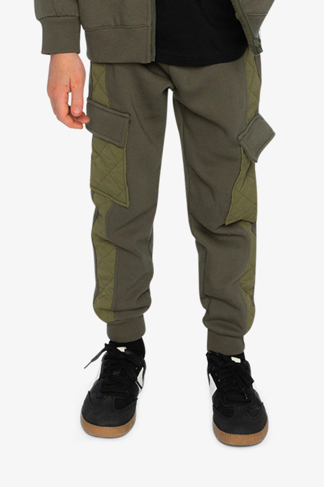 Fleece Bi-Material Sweatpants With Pockets Green-2