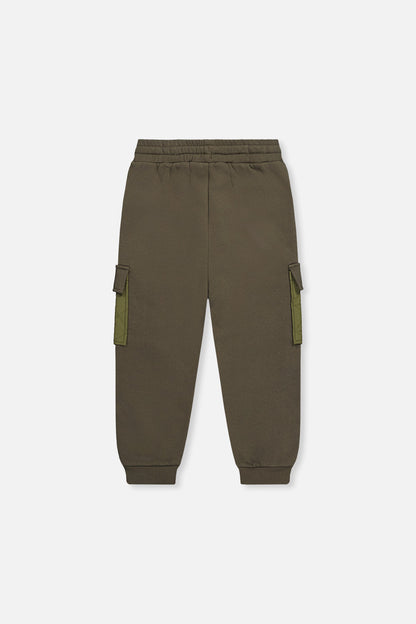 Fleece Bi-Material Sweatpants With Pockets Green-3