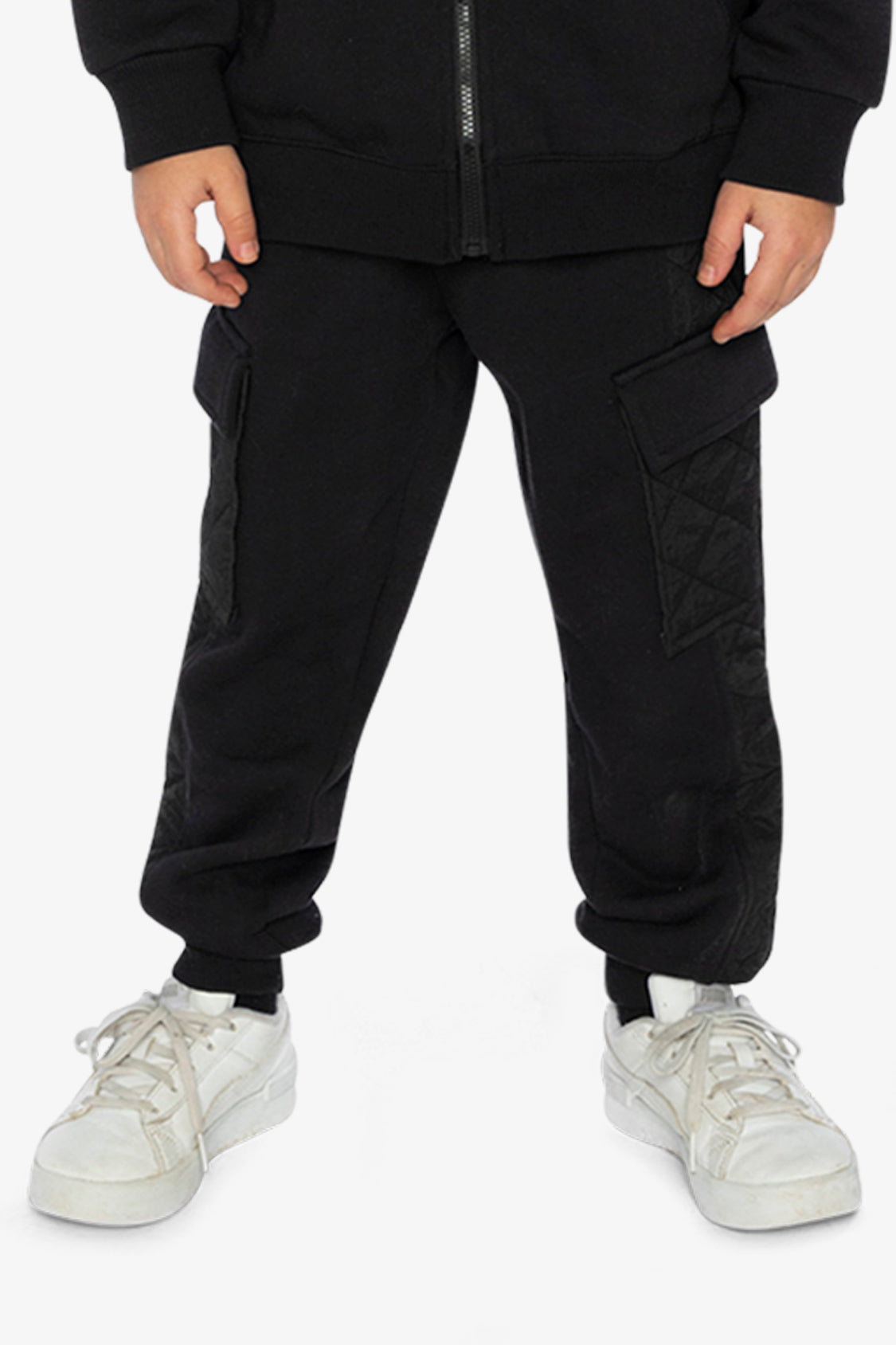 Fleece Bi-Material Sweatpants With Pockets Black-1