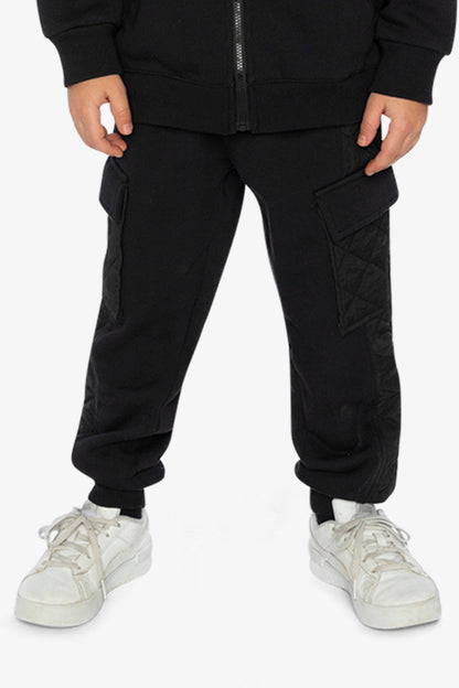Fleece Bi-Material Sweatpants With Pockets Black-1