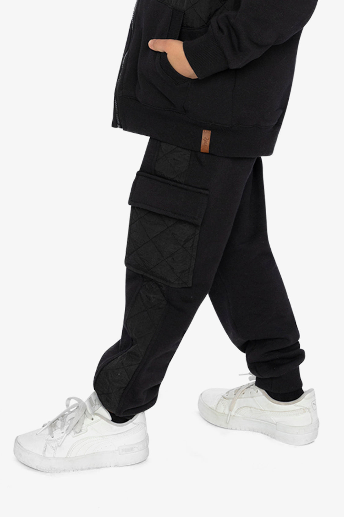 Fleece Bi-Material Sweatpants With Pockets Black-2