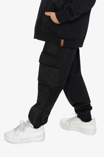 Fleece Bi-Material Sweatpants With Pockets Black-2