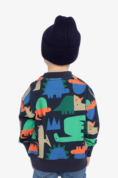 Fleece Sweatshirt Blue Dinosaur Print-3