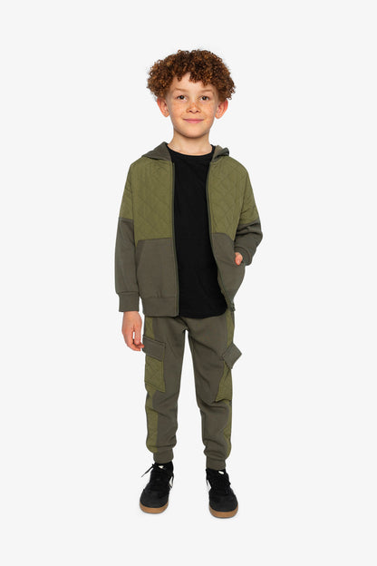 Full Zip Hooded Bi-Material Cardigan Green-4
