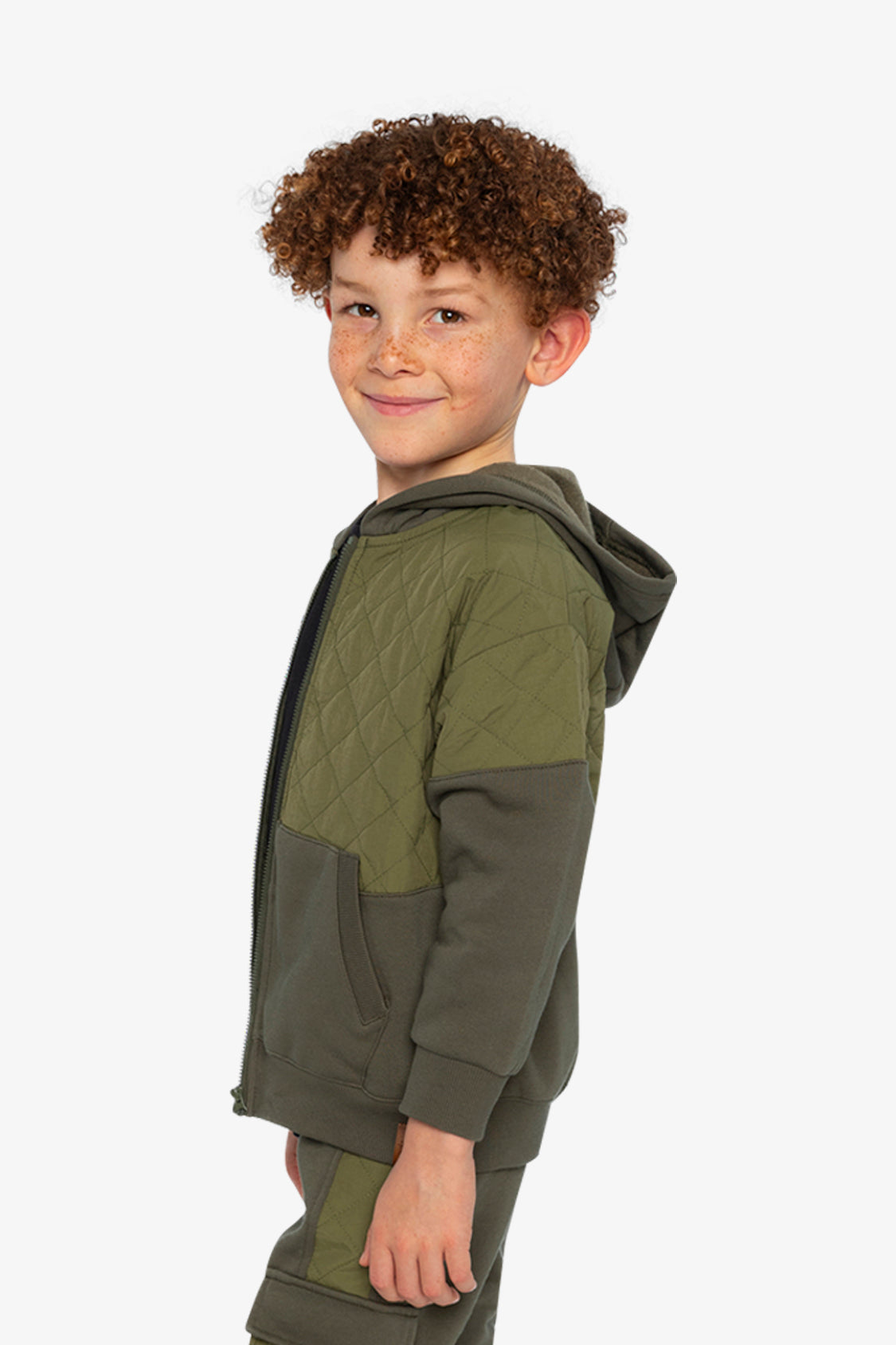 Full Zip Hooded Bi-Material Cardigan Green-2