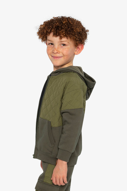 Full Zip Hooded Bi-Material Cardigan Green-2