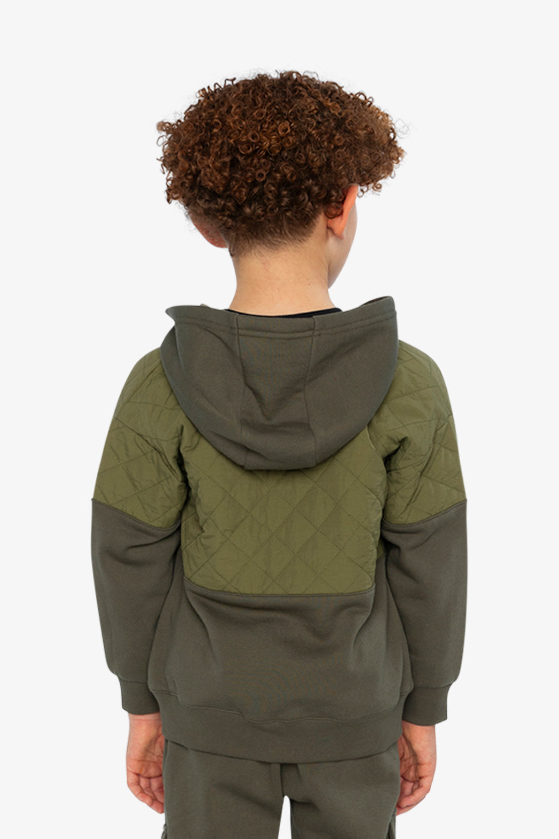 Full Zip Hooded Bi-Material Cardigan Green-3