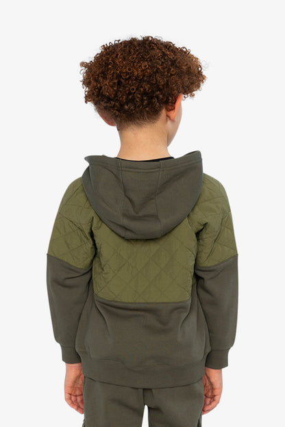 Full Zip Hooded Bi-Material Cardigan Green-3