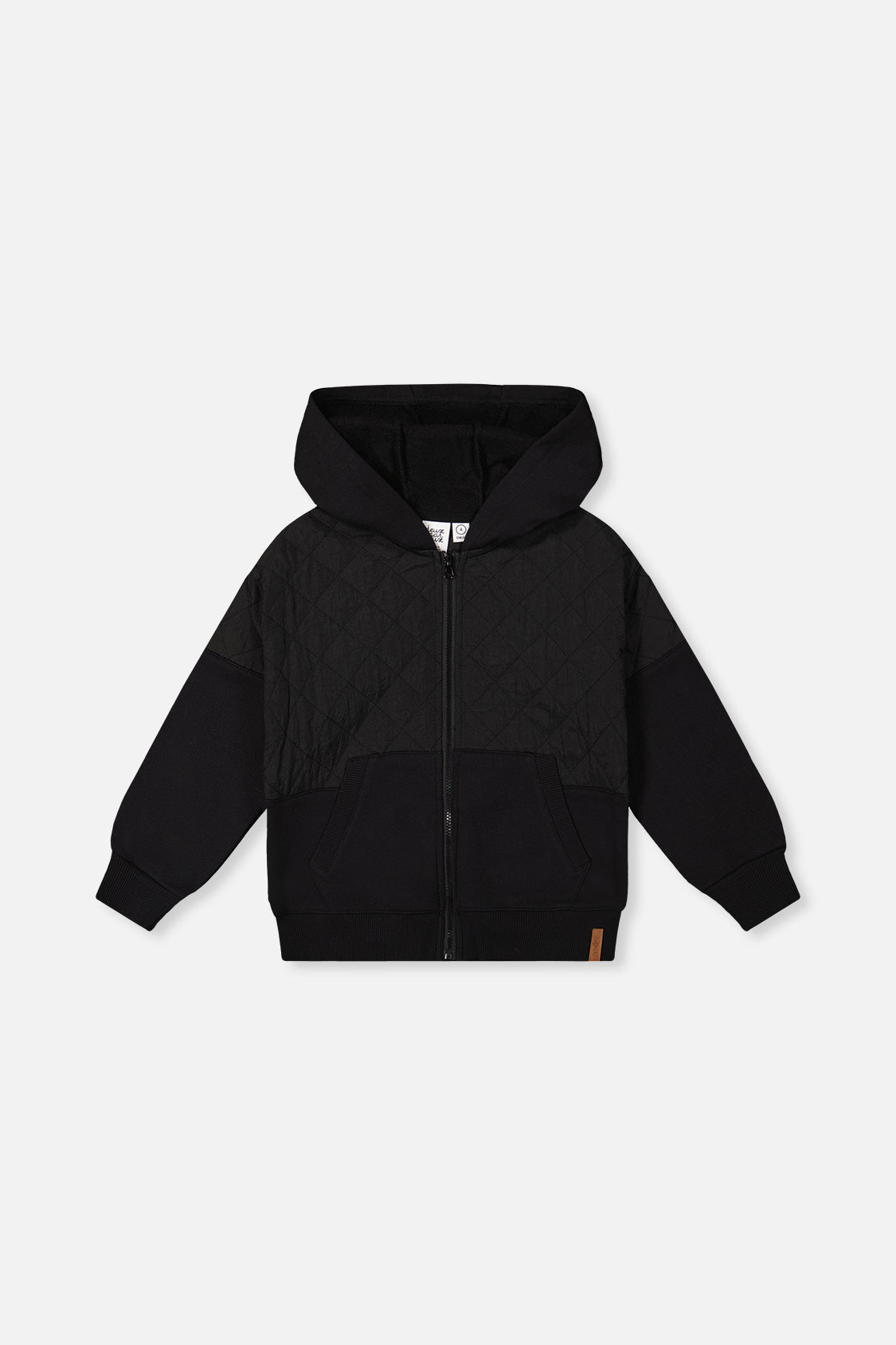 Full Zip Hooded Bi-Material Cardigan Black-0